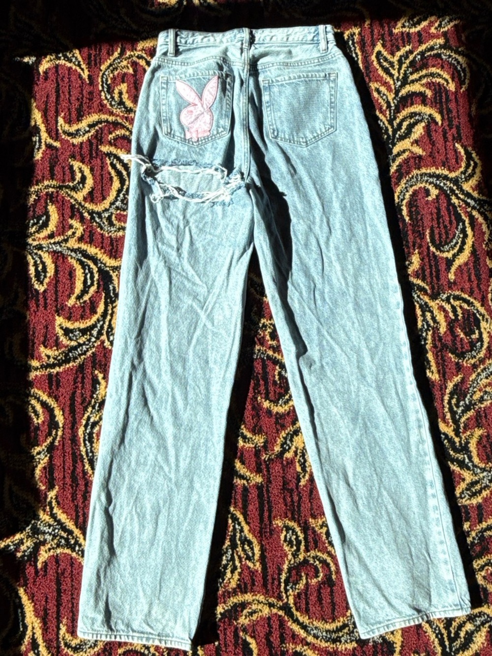 PLAYBOY Light Blue Straight Leg Jeans with Pink Bunny Patch